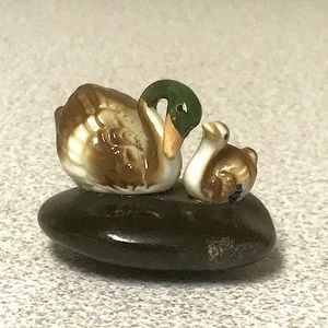 Vintage ceramic ducks on stone miniature